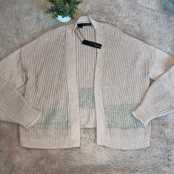 NWT 360 Sweater Italian Yarn Linen-Blend Open Knit Cardigan Size Medium - Picture 4 of 13